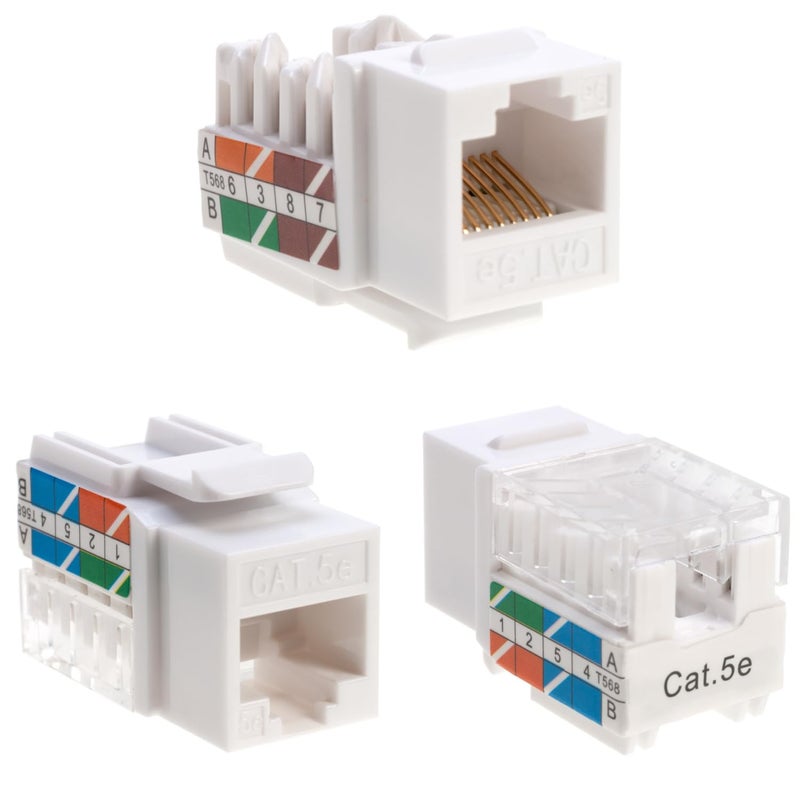 SATMAXIMUM Keystone Jack Cat5e Ethernet Wall Jack 45-Degree UTP Punch Down RJ45 Slim Profile Speed Termination White â€“ Pack of 5/10/20/30/50 - Easier Termination Than 90-Degree (20) - Image 2